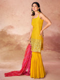 Incredible Yellow Georgette Haldi Wear Sharara Suit With Dupatta