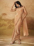 Marvelous Peach Hand Work Organza Ready To Wear Saree With Blouse