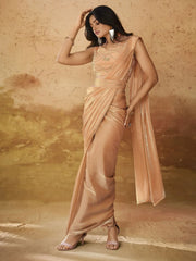 Marvelous Peach Hand Work Organza Ready To Wear Saree With Blouse