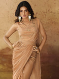 Marvelous Peach Hand Work Organza Ready To Wear Saree With Blouse