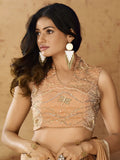 Marvelous Peach Hand Work Organza Ready To Wear Saree With Blouse