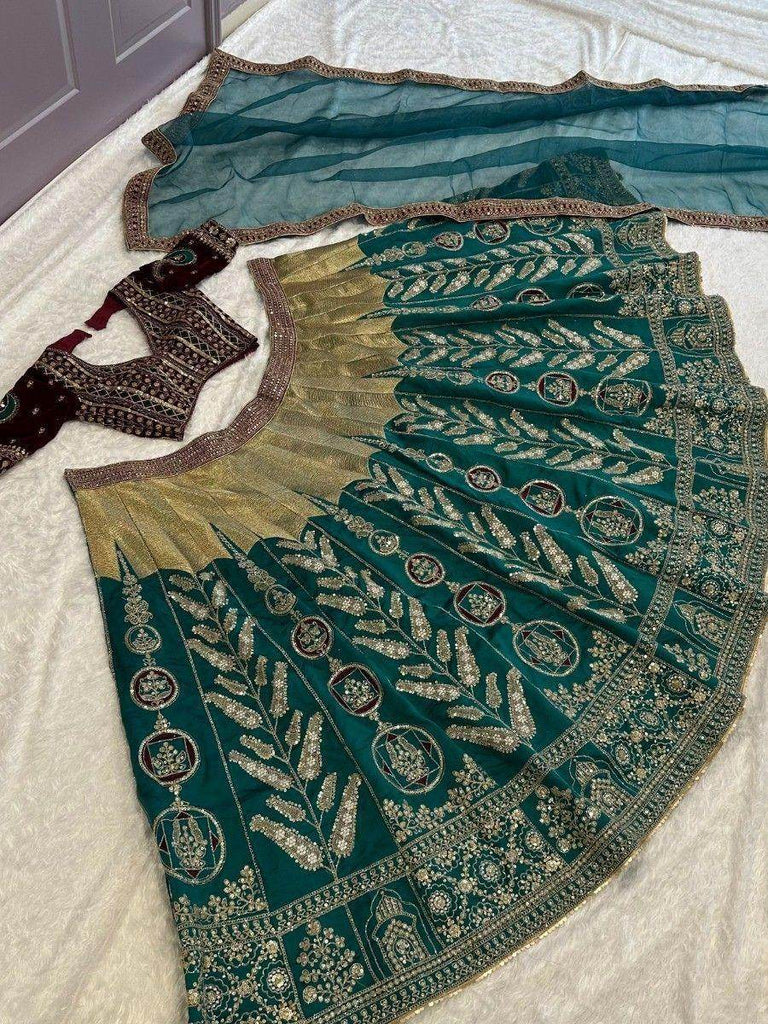Gorgeous Green Thread Work Silk Wedding Lehenga Choli With Dupatta