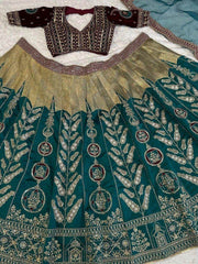 Gorgeous Green Thread Work Silk Wedding Lehenga Choli With Dupatta