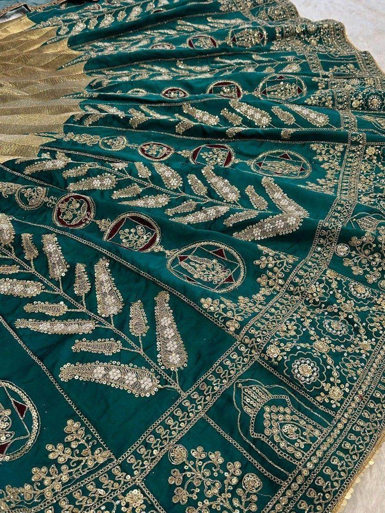 Gorgeous Green Thread Work Silk Wedding Lehenga Choli With Dupatta