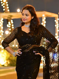 Wonderful Black Sequins Work Net Party Wear Saree With Blouse