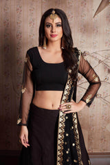 Black Embroidered Crape Silk Lehenga Choli