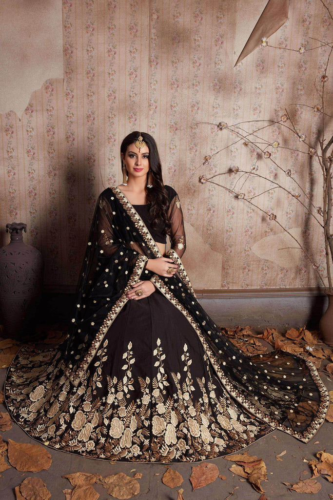 Black Embroidered Crape Silk Lehenga Choli