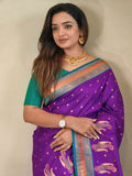 Charming Purple Paithani Silk Zari Weaving Festive Wear Saree
