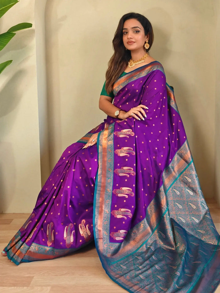 Charming Purple Paithani Silk Zari Weaving Festive Wear Saree