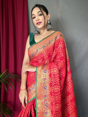 Beautiful Red Zari Weaving Silk Wedding Wear Saree With Blouse