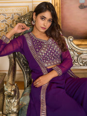Magnetic Purple Georgette Wedding Wear Palazzo Top With Shrug