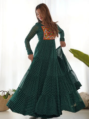 Attractive Green Laheriya Printed Georgette Navratri Wear Gown