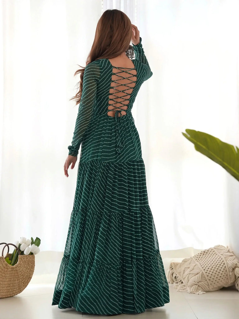 Attractive Green Laheriya Printed Georgette Navratri Wear Gown