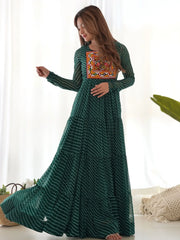 Attractive Green Laheriya Printed Georgette Navratri Wear Gown