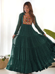 Attractive Green Laheriya Printed Georgette Navratri Wear Gown