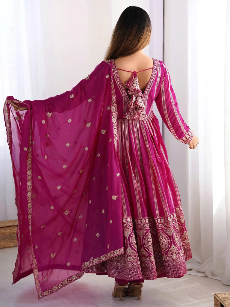 Ravishing Pink Sequins Work Georgette Traditional Anarkali Suit