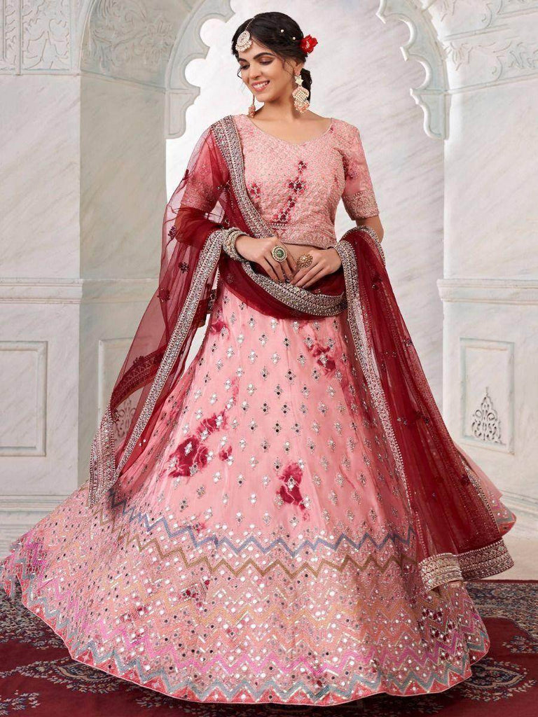 Tantalizing Pink Mirror Work Art silk Festival Wear Lehenga Choli
