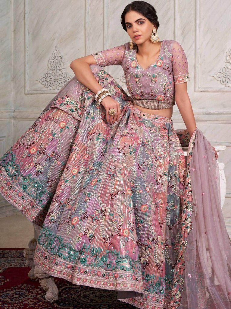 Hypnotic Lilac Sequined Embroidery Net Wedding Wear Lehenga Choli