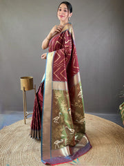 Attractive Maroon Silk Wedding Wear Saree With Blouse