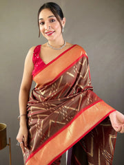 Adorable Dark Brown Silk Event Wear Saree With Blouse