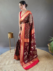 Adorable Dark Brown Silk Event Wear Saree With Blouse
