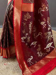 Adorable Dark Brown Silk Event Wear Saree With Blouse