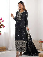 Impressive Black Sequins Chinon Silk Festive Wear Palazzo Suit With Dupatta