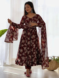 Beautiful Maroon Floral Printed Georgette Anarkali Suit With Dupatta