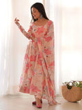 Stunning Peach Floral Printed Georgette Festival Wear Anarkali Pant Suit