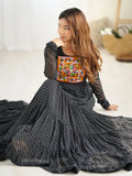 Alluring Black Laheriya Printed Georgette Navratri Wear Gown
