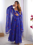 Fabulous Royal Blue Bandhej Printed Georgette Festive Wear Anarkali Suit