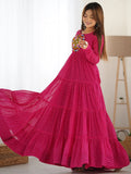 Enchanting Rani Pink Laheriya Printed Georgette Navratri Wear Gown