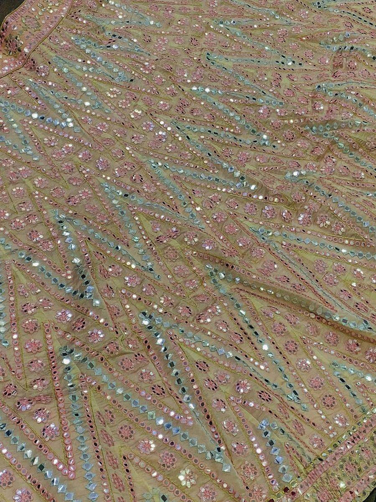 Stunning Peach Foil Mirror work Organza Party Wear Lehenga Choli