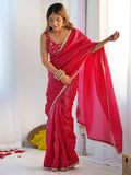 Mesmerizing Hot Pink Tissue Silk Pre-Stitched Saree With Blouse