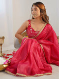Mesmerizing Hot Pink Tissue Silk Pre-Stitched Saree With Blouse