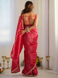Mesmerizing Hot Pink Tissue Silk Pre-Stitched Saree With Blouse