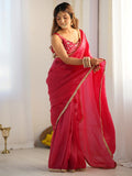 Mesmerizing Hot Pink Tissue Silk Pre-Stitched Saree With Blouse