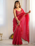 Mesmerizing Hot Pink Tissue Silk Pre-Stitched Saree With Blouse