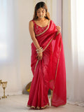 Mesmerizing Hot Pink Tissue Silk Pre-Stitched Saree With Blouse