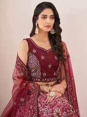Astonishing Burgundy Dori Work Soft Net Bridesmaid Lehenga Choli