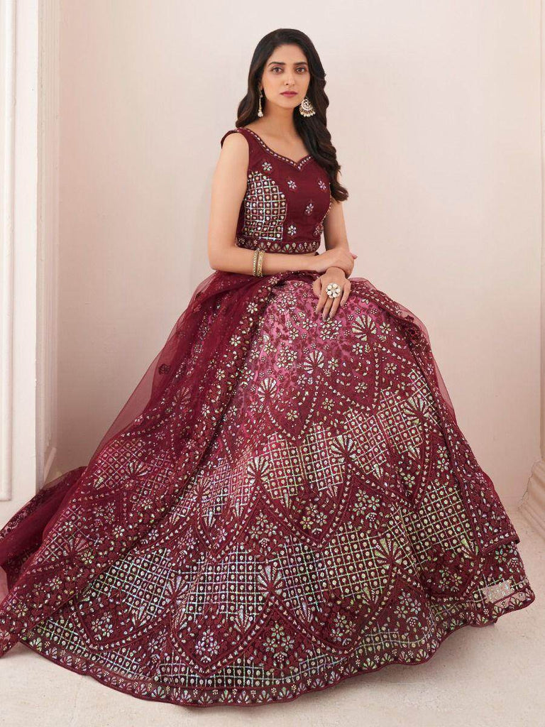 Astonishing Burgundy Dori Work Soft Net Bridesmaid Lehenga Choli