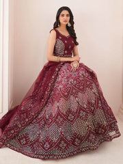 Astonishing Burgundy Dori Work Soft Net Bridesmaid Lehenga Choli