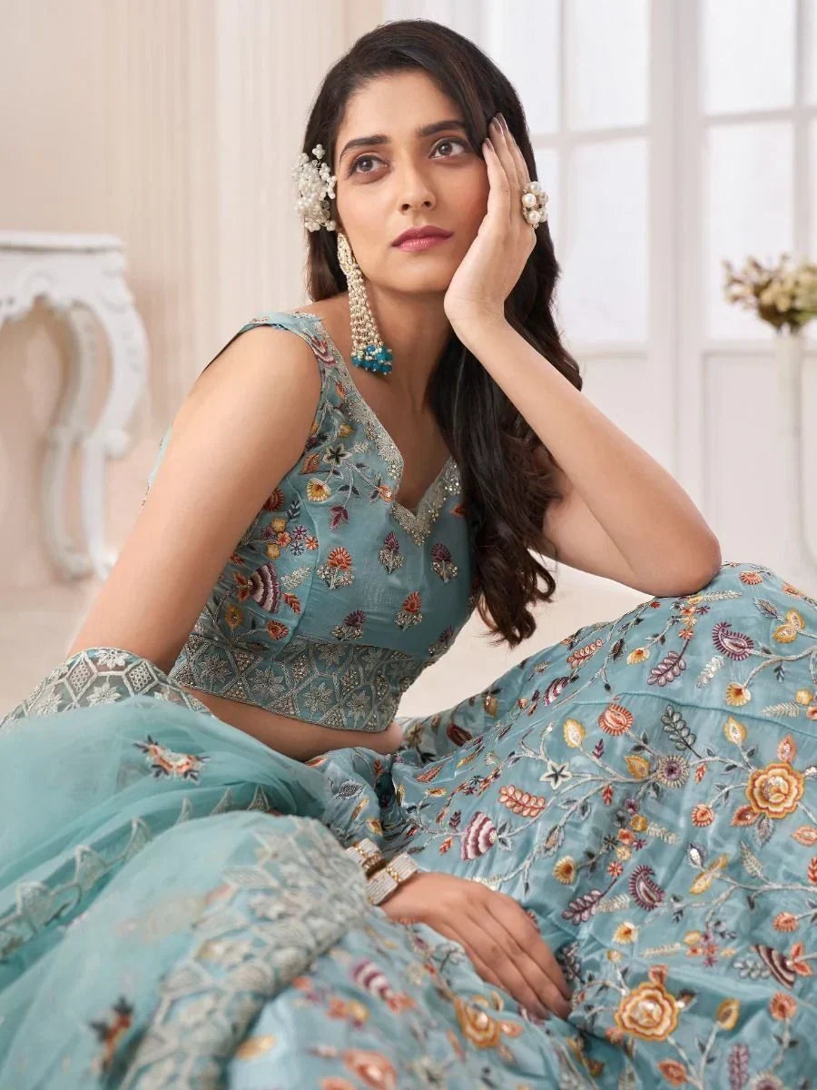 Ravishing Turquoise Dori Work Silk Occasion Wear Lehenga Choli