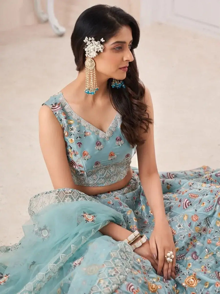 Ravishing Turquoise Dori Work Silk Occasion Wear Lehenga Choli