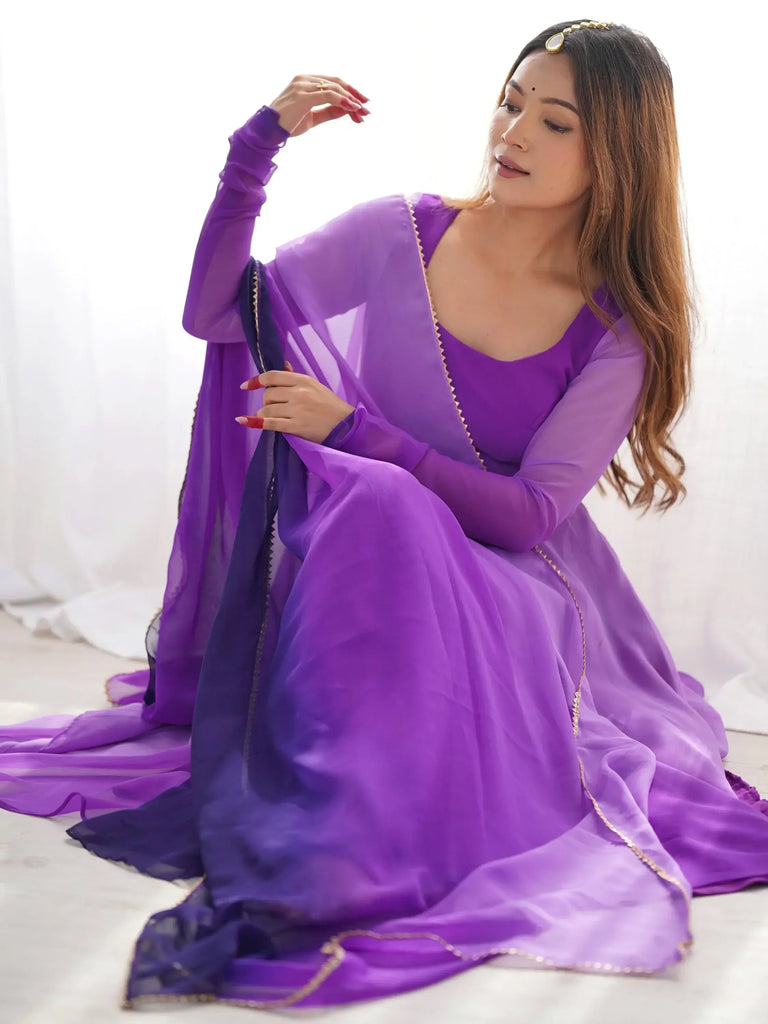 Awesome Purple Shaded Georgette Casual Wear Anarkali Suit With Dupatta
