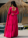 Beautiful Pink Chanderi Silk Wedding Wear Anarkali Suit With Banarasi Dupatta