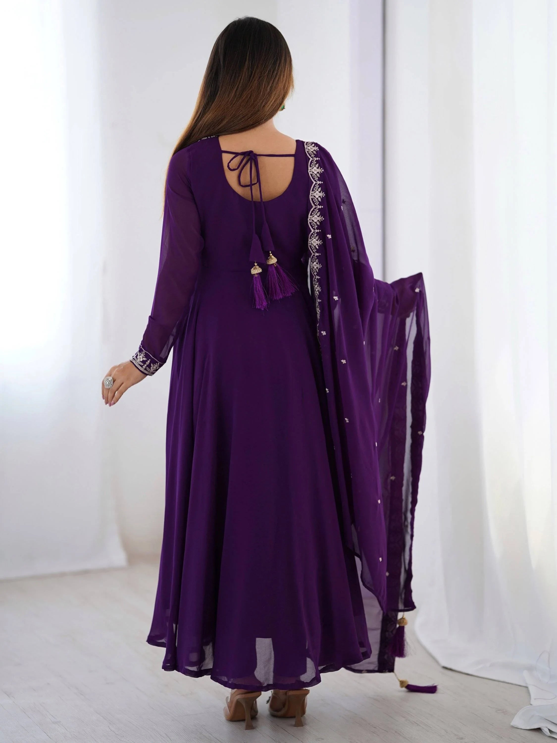 Fabulous Purple Embroidered Georgette Anarkali Suit With Dupatta