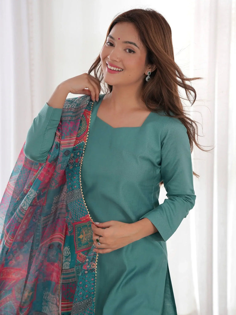 Marvelous Sea Green Cotton Event Wear Straight Kurta With Pant