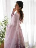 Alluring Pink Floral Printed Organza Anarkali Suit Pant With Dupatta