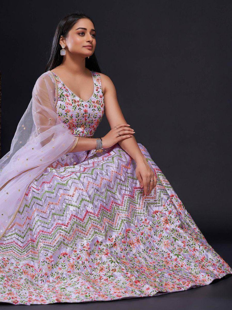Glorious Purple Embroidered Silk Event Wear Lehenga Choli